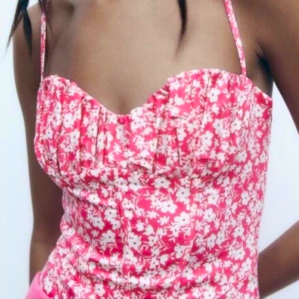 Zara Pink/White Ditsy Floral Corset Body Suit Size S